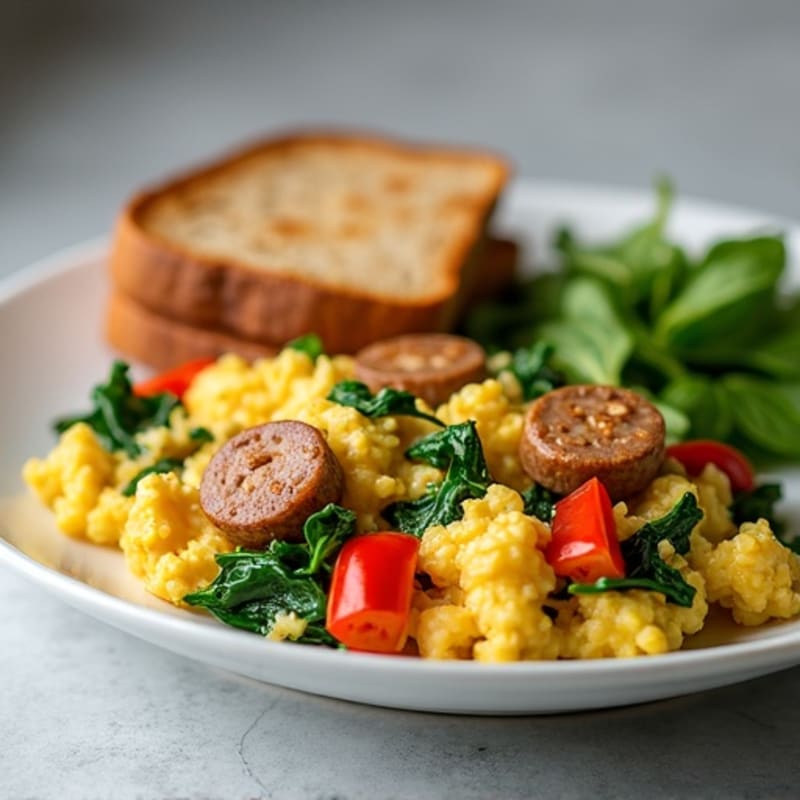 Egg White and Turkey Sausage Scramble with Spinach and Bell Peppers