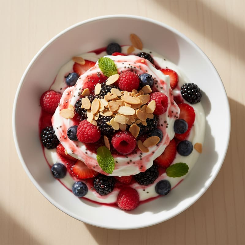 Greek Yogurt Protein Parfait with Mixed Berries and Almonds