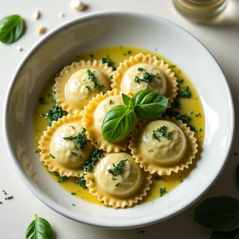 Creamy Ricotta-Spinach Ravioli with Herb Sauce