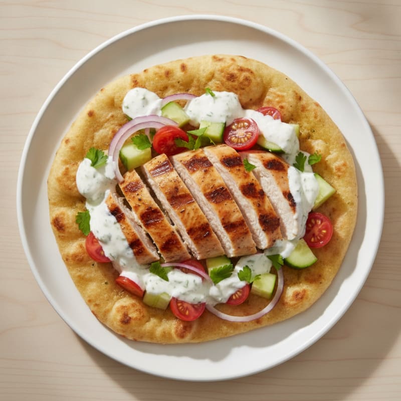 Grilled Chicken Naan with Garlic Yogurt Sauce