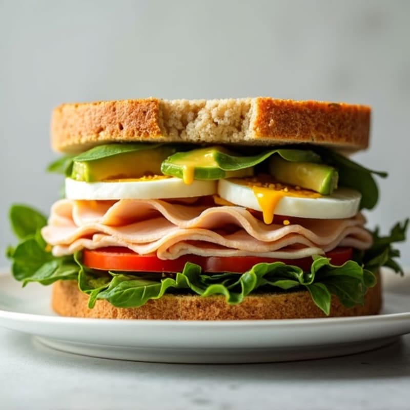 Turkey Sandwich with Sliced Egg and Leafy Greens