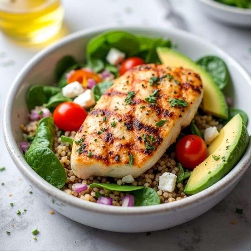 Grilled Chicken Breast with Creamy Quinoa Spinach Salad