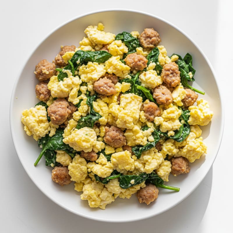 Cottage Cheese Scramble with Spinach and Turkey Sausage