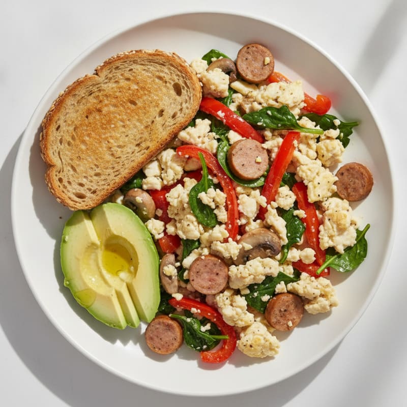 Egg White Veggie Scramble with Turkey Sausage