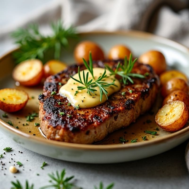 Herb-Garlic Butter Seared Steak with Roasted Baby Potatoes