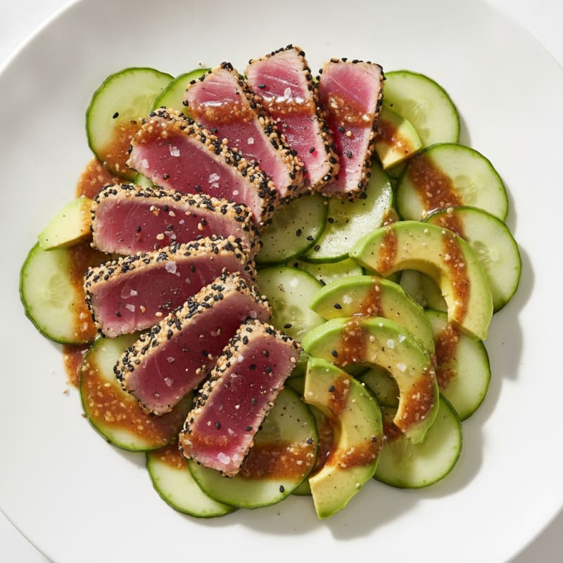 Avocado and Cucumber Salad with Seared Tuna