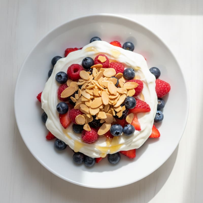 Greek Yogurt Protein Parfait with Mixed Berries and Almonds