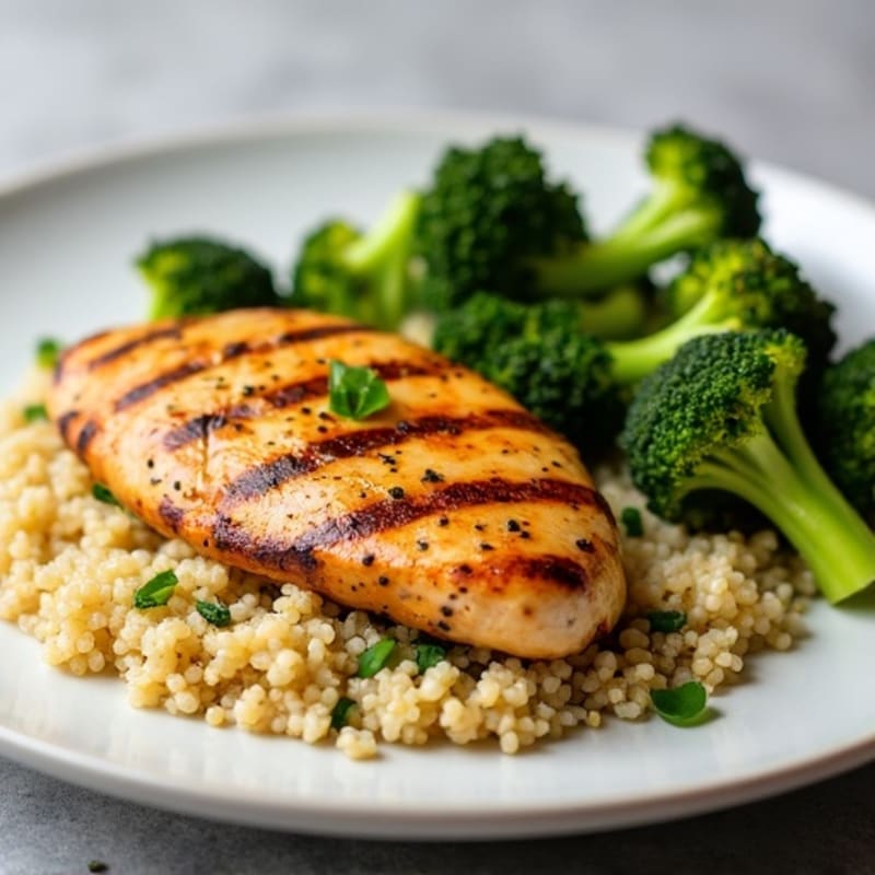 Grilled Chicken Breast with Quinoa and Roasted Broccoli
