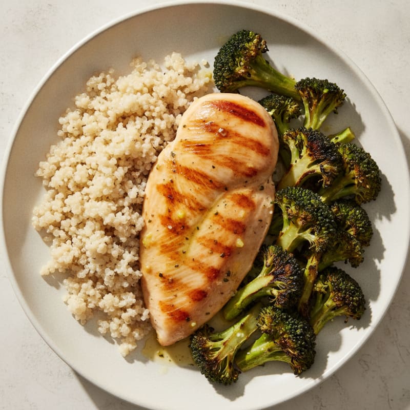 Grilled Chicken Breast with Quinoa and Roasted Broccoli