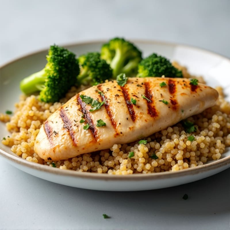 Grilled Chicken Breast over Quinoa and Roasted Broccoli