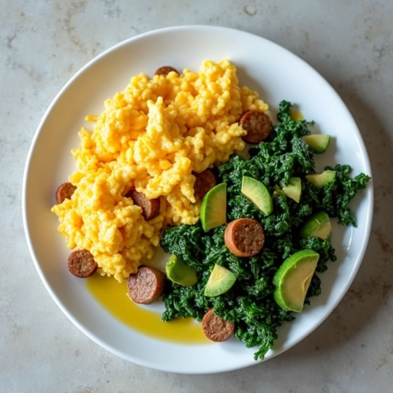 Scrambled Egg Whites with Turkey Sausage and Sautéed Spinach