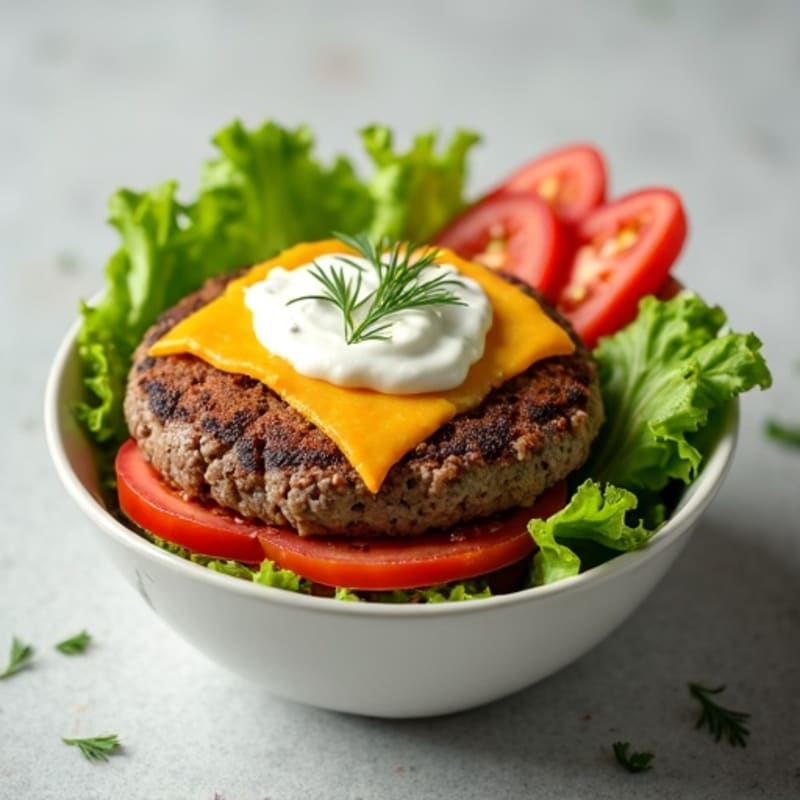 Lean Ground Beef Cheeseburger Bowl with Crispy Romaine and Creamy Dill Dressing