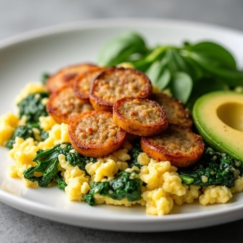 Crispy Turkey Sausage and Egg White Scramble with Spinach