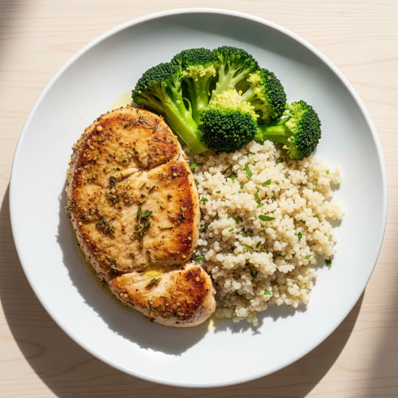 Seared Turkey Breast with Steamed Broccoli and Quinoa