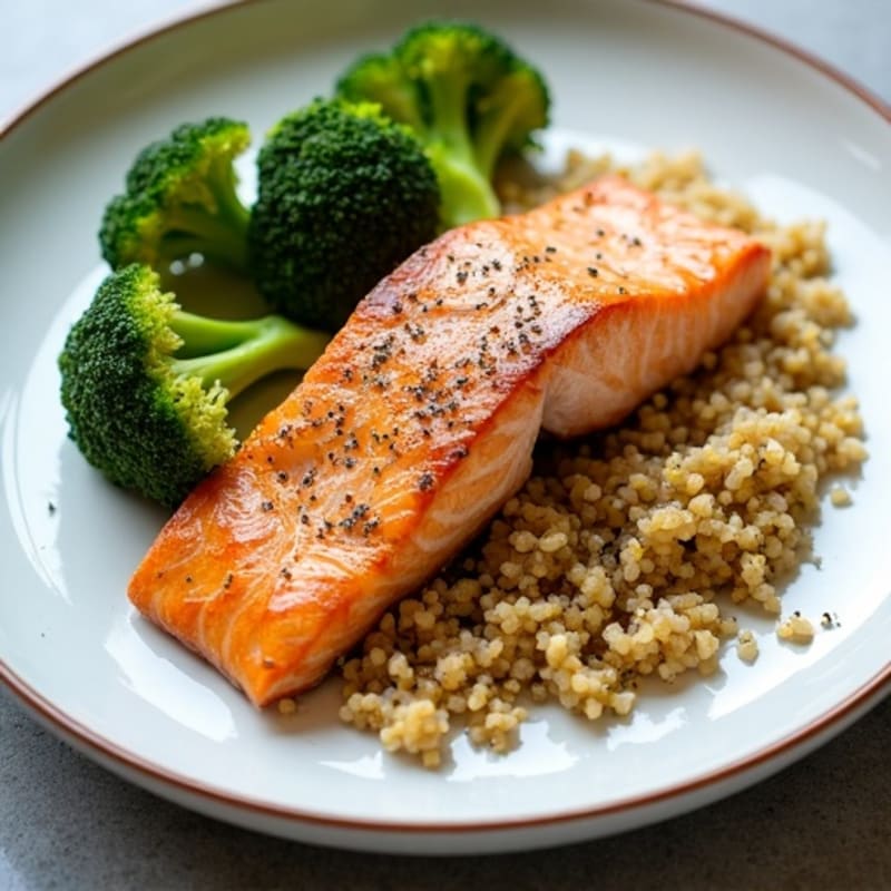 Seared Salmon with Roasted Broccoli and Quinoa