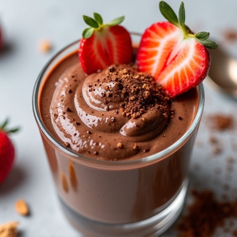 Silky Chocolate Protein Pudding with Sliced Strawberries