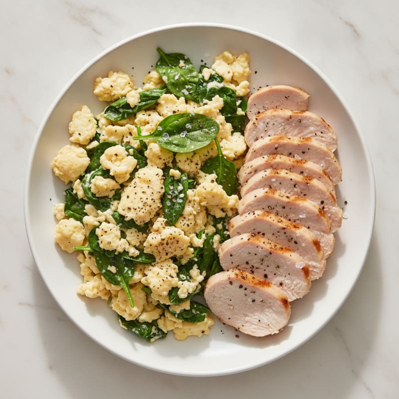Egg White and Spinach Scramble with Grilled Turkey Breast