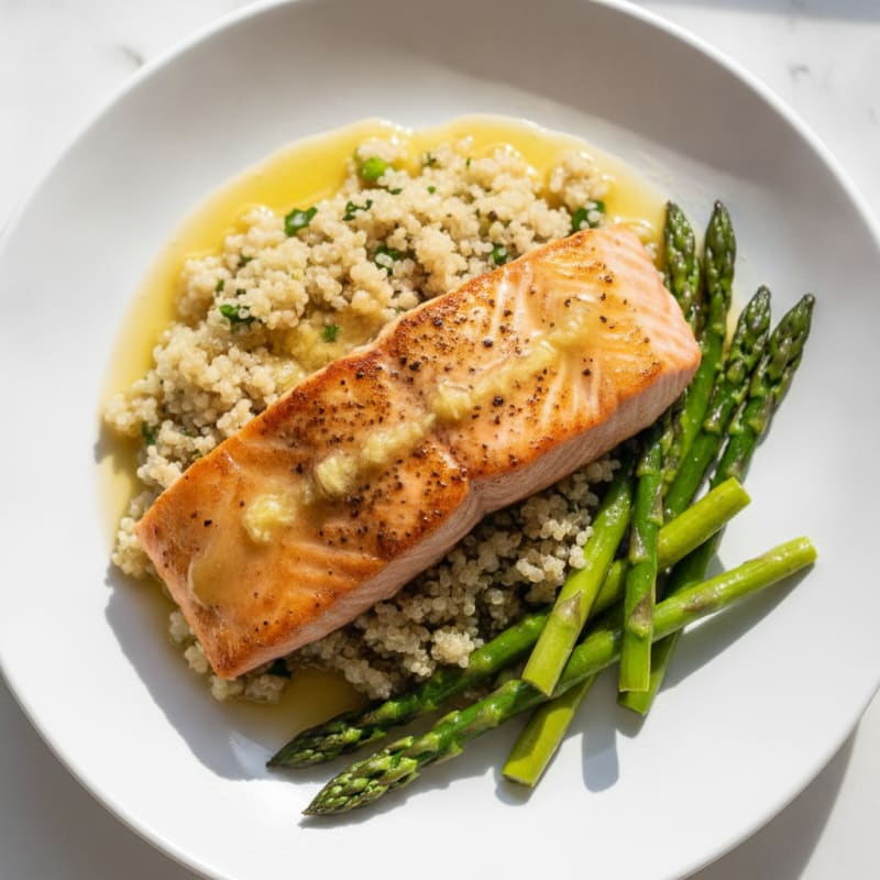 Seared Salmon Fillet with Quinoa and Asparagus