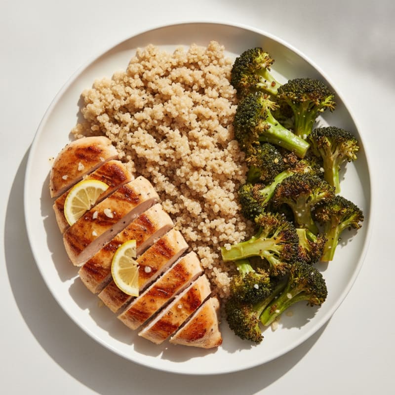 Grilled Chicken Breast with Quinoa and Roasted Broccoli