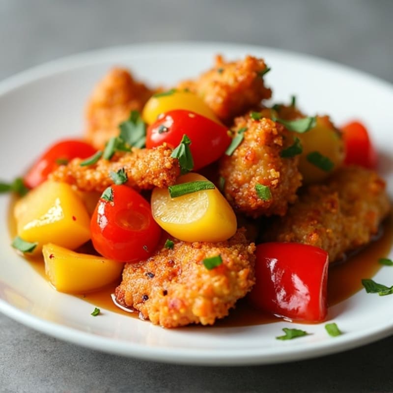 Crispy Baked Sweet and Sour Chicken with Roasted Bell Peppers and Pineapple