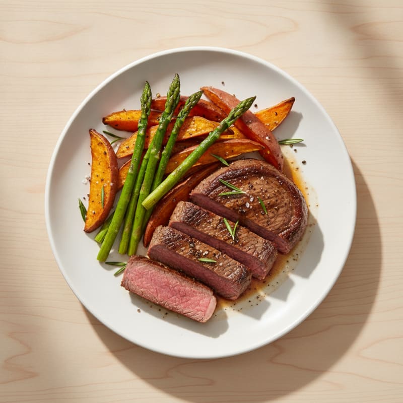 Pan-Seared Sirloin Steak with Roasted Sweet Potatoes