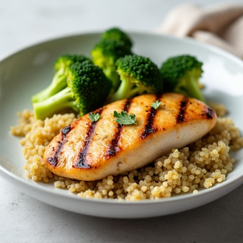 Grilled Chicken Breast with Quinoa and Roasted Broccoli