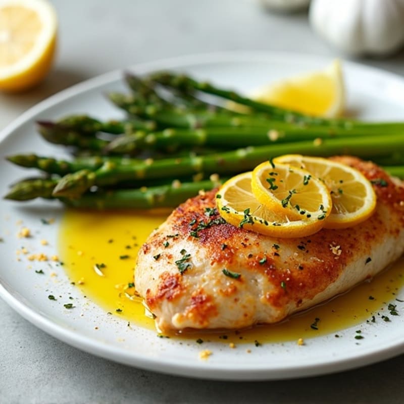 Lemon-Garlic Pan-Seared Chicken with Roasted Asparagus