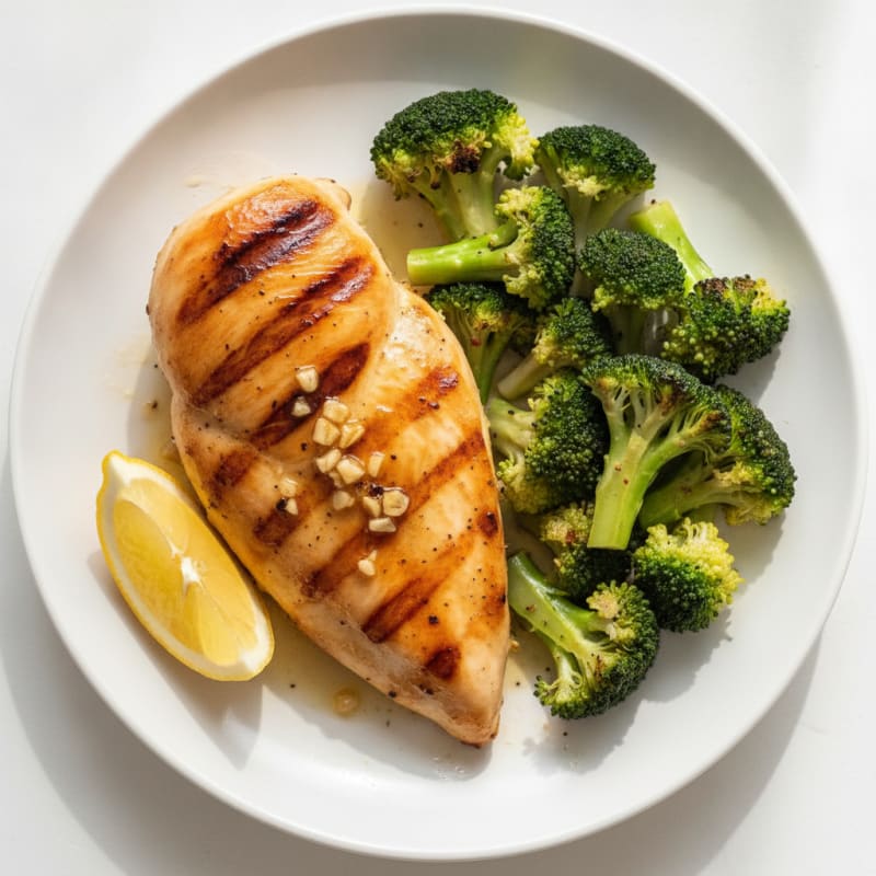 Grilled Lemon Garlic Chicken Breast with Steamed Broccoli