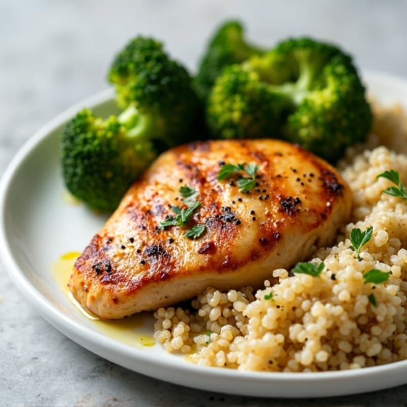 Grilled Chicken Breast with Roasted Broccoli and Quinoa