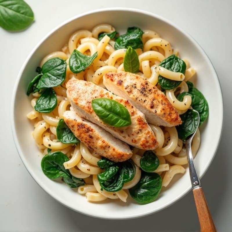 Creamy Garlic Chicken Pasta with Tender Spinach