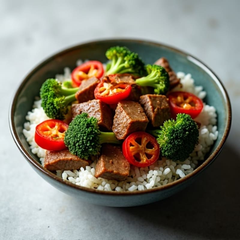 Stir-Fried Lean Beef and Crispy Broccoli Rice Bowl