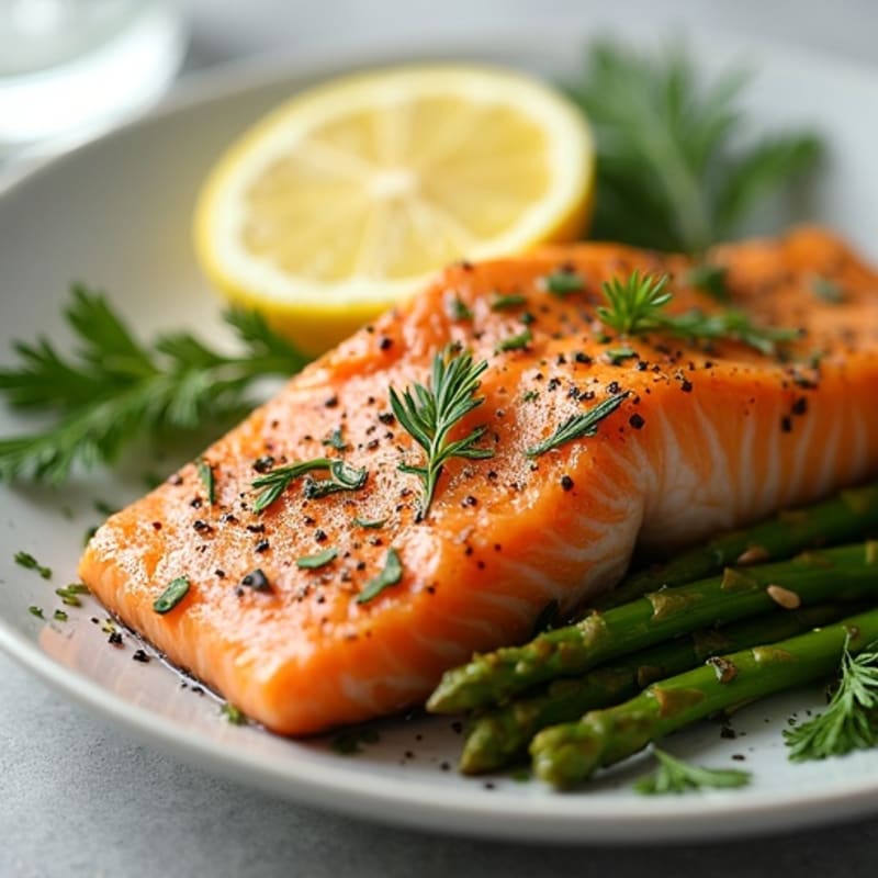 Lemon Herb Roasted Salmon with Crispy Asparagus