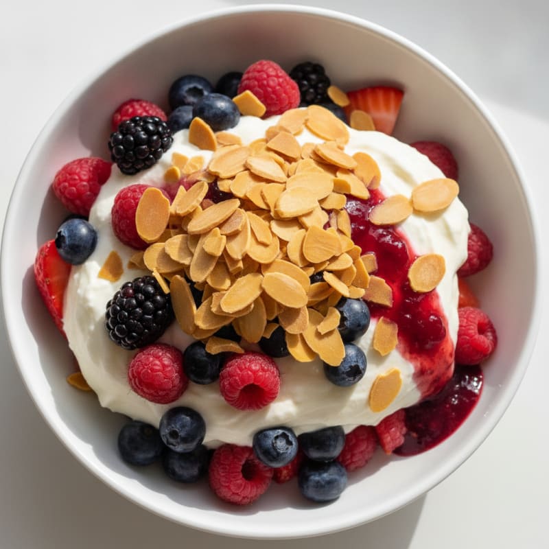Greek Yogurt Protein Parfait with Mixed Berries and Almonds