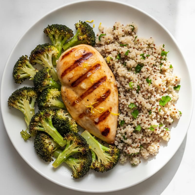 Grilled Chicken Breast with Roasted Broccoli and Quinoa