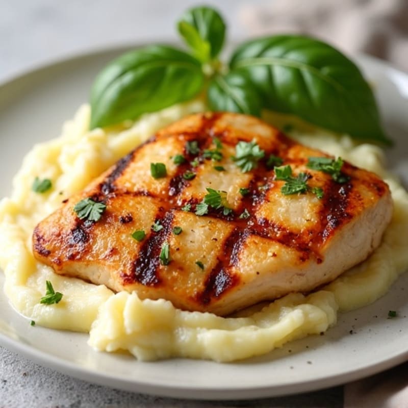 Grilled Chicken Breast with Creamy Garlic Mashed Potatoes