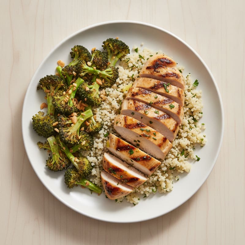 Grilled Chicken Breast with Quinoa and Roasted Broccoli