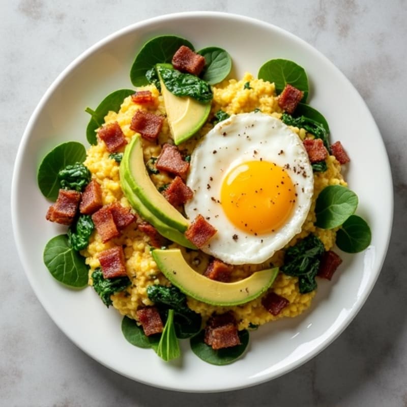 Egg White Scramble with Spinach, Turkey Bacon & Avocado