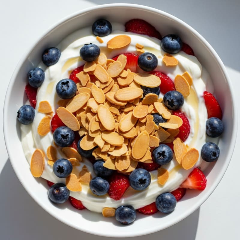 Greek Yogurt Protein Parfait with Mixed Berries and Almonds