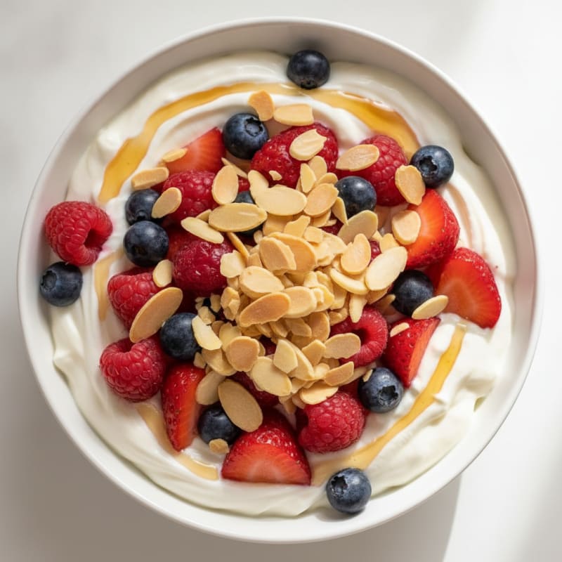Greek Yogurt Protein Parfait with Mixed Berries and Almonds
