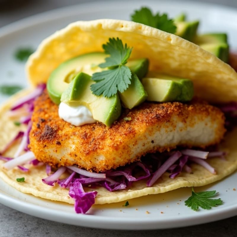 Crispy Baked Cod Tacos with Creamy Avocado Slaw
