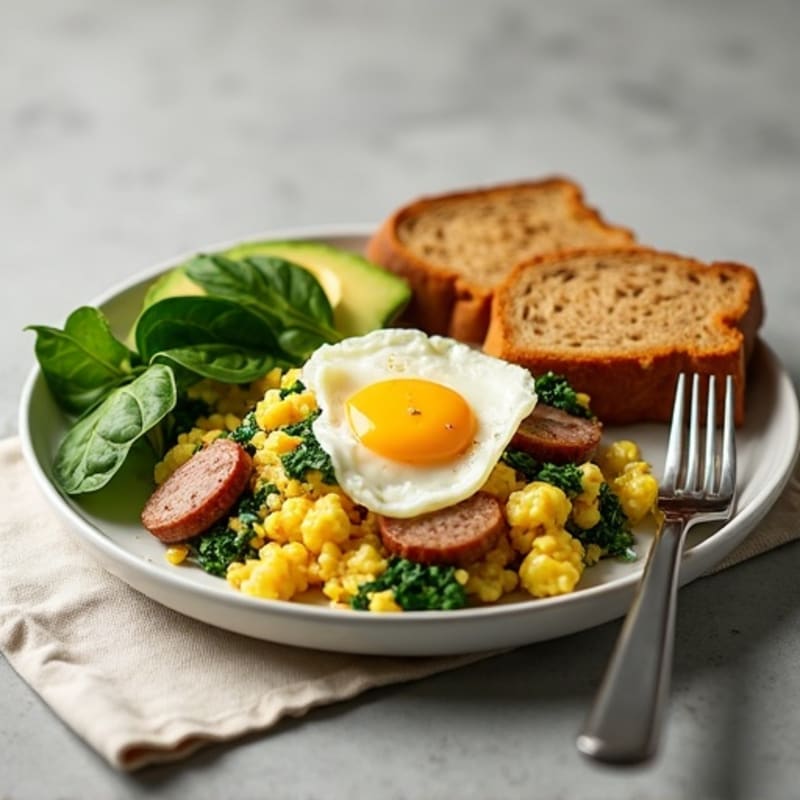 Egg White Scramble with Turkey Sausage and Spinach