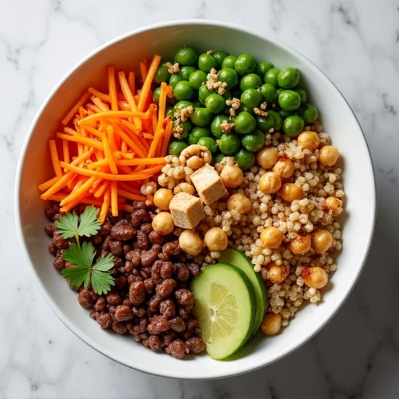 Lentil Walnut Protein Bowl with Roasted Chickpeas and Quinoa