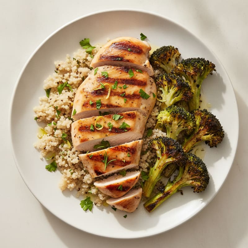 Grilled Chicken Breast with Quinoa and Roasted Broccoli