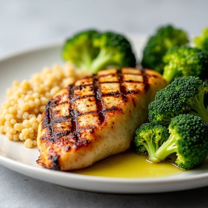 Grilled Chicken Breast with Roasted Broccoli and Quinoa