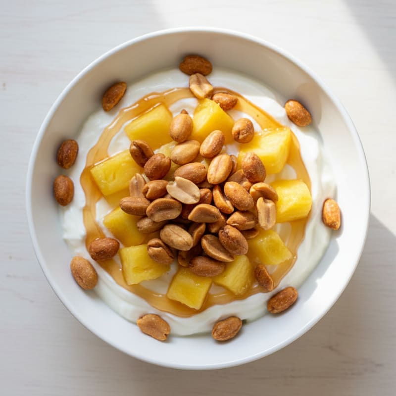 Creamy Greek Yogurt with Roasted Peanuts and Pineapple