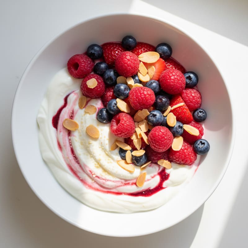 Greek Yogurt Protein Parfait with Mixed Berries and Almonds