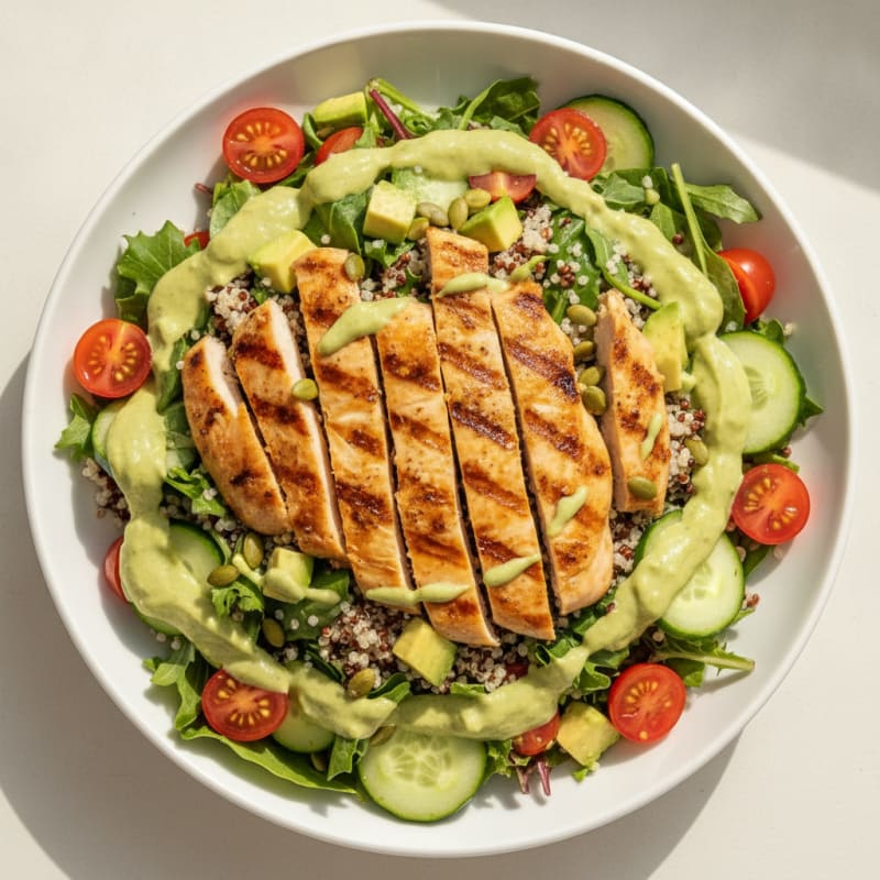 Grilled Chicken and Quinoa Salad with Creamy Avocado Dressing