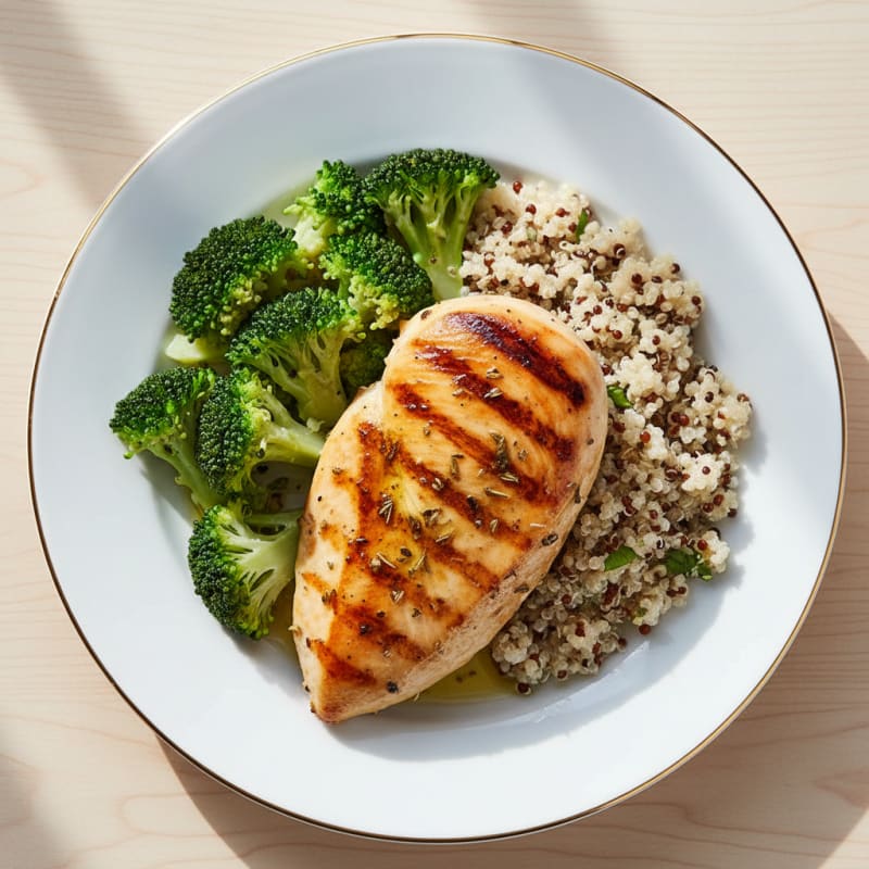 Grilled Chicken Breast with Quinoa and Steamed Broccoli