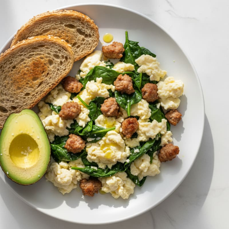 Egg White Scramble with Turkey Sausage and Spinach