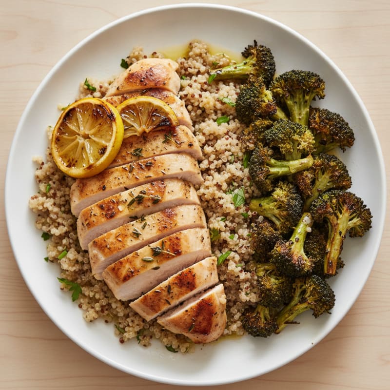 Grilled Chicken Breast with Quinoa and Roasted Broccoli